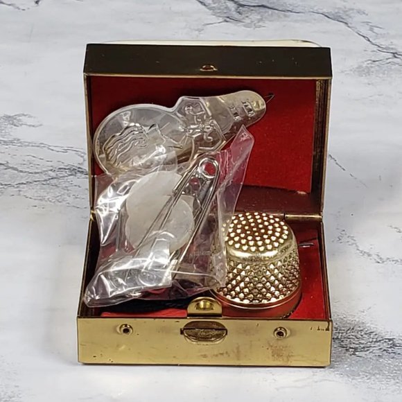 Sewing Box Kit Brass Porcelain Travel  Purse Vintage - Picture 5 of 11